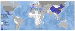 Studiets kortlægning af arealer med drivhusproduktion på globalt plan (fra forskningsartiklen)