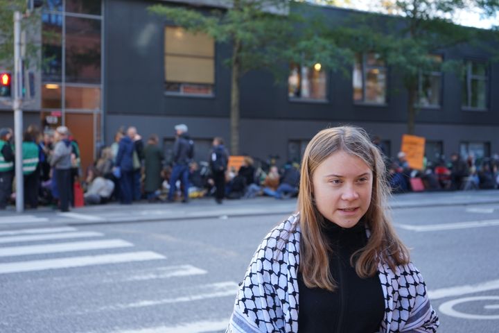 Greta Thunberg ved Den Grønne Ungdomsbevægelses sultestrejke foran Ministeriet for Grøn Trepart