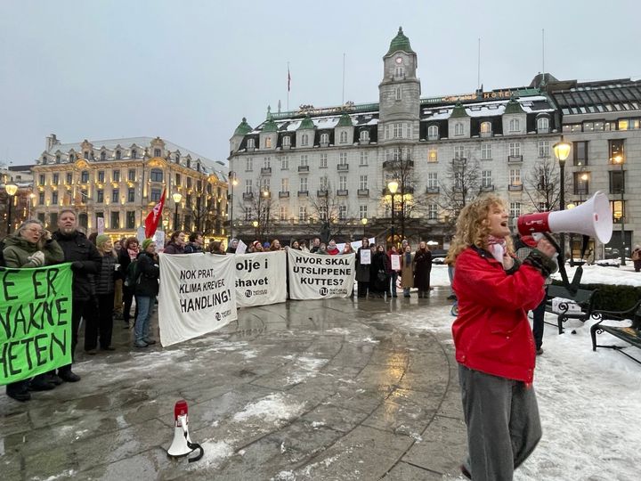 Norske demonstranter på gaden i Oslo torsdag morgen