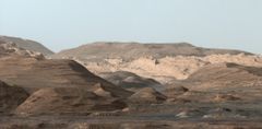 A landscape of Mount Sharp in Gale Crater on Mars, photographed by NASA's Curiosity Rover.
