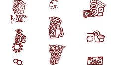 Eksempler på logogrammer, som udgjorde det skrevne sprog i Teotihuacan.