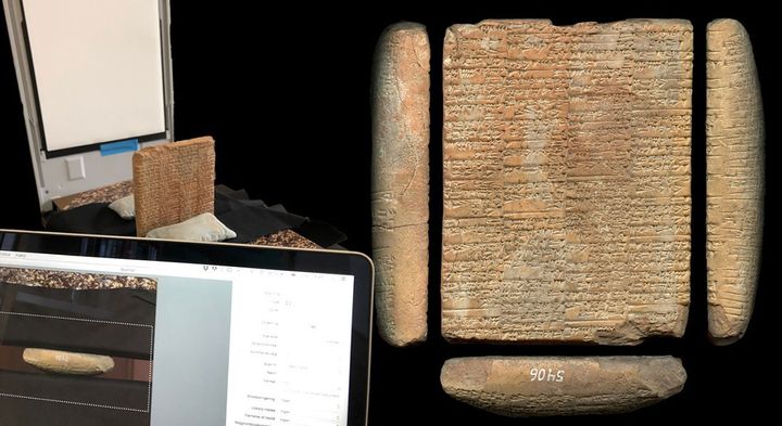 Sådan ser det ud, når en 5.000 år gammel teknologi møder den digitale tidsalder. Forskere fra Nationalmuseet og Københavns Universitet har analyseret, identificeret og digitaliseret en stor samling kileskrifttavler. Foto: Troels Pank Arbøll
