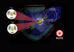 Event display of collisions between Neon-20 and Oxygen-16 at the CERN Large Hadron Collider (credit: ALICE@CERN)