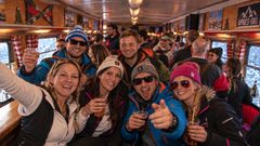 A party atmosphere during the 'Mountain Hut Weeks' on the Urlaubs-Express ski train