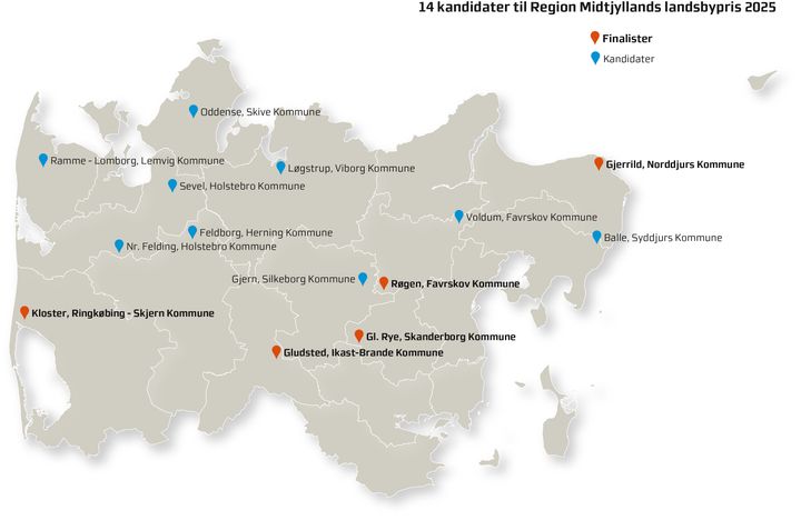 Fem landsbyer er nu udvalgt til at kæmpe om Region Midtjyllands Landsbypris og de 150.000 kroner, der følger med.