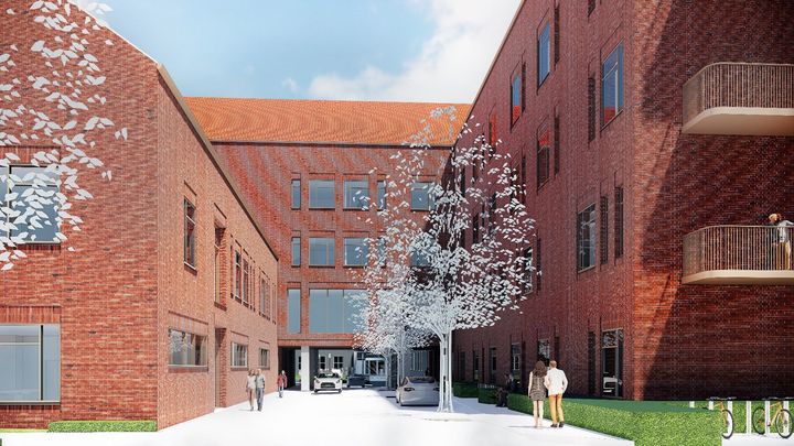 Illustration af Vita-byggeri på Regionshospitalet Randers. Visualisering: Arkitema.