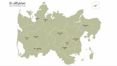 Kortet viser, hvor i Region Midtjylland de 10 kommende el-cykel-landsbyer ligger.