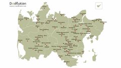 Kortet viser alle landsbyer, Region Midtjylland har støttet el-delecykler.