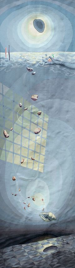 Kirstine Roepstorff. Vertical Time: Returning Past, 2020-25. Gobelin (mellemstykke), uld og silke, 3 x 1 m