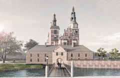 Visualisering af den delvise genskabelse af Rosenborgs historiske voldgrav og en ny ankomstbro til Rosenborg Slot. Atelier Brückner.