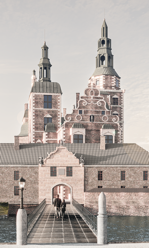 Visualisering af den delvise genskabelse af Rosenborgs historiske voldgrav og en ny ankomstbro til Rosenborg Slot. Atelier Brückner.