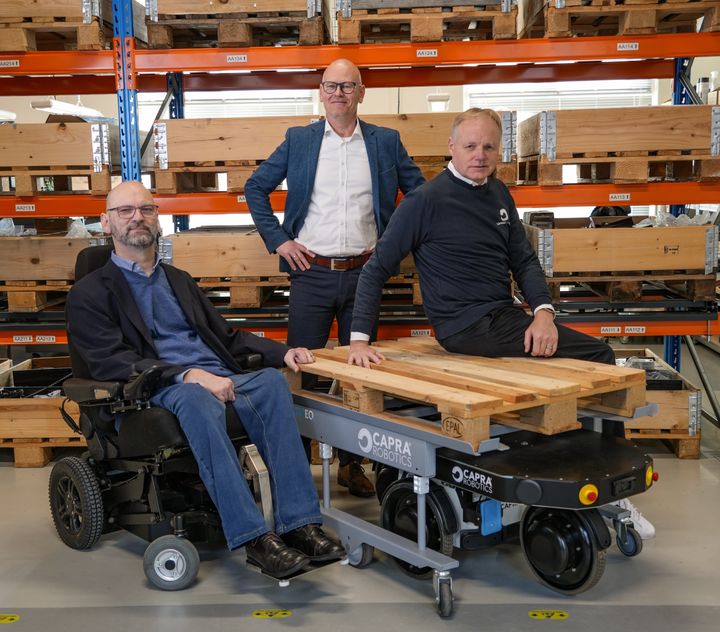 Et stærkt team med erfarne kræfter fra tidligere robotsuccesser står bag Capra Robotics. Fra venstre: Mads Bendt (Chief Innovation Officer), Lars Hee Hansen (Chief Commercial Officer) og Niels Jul Jacobsen (Chief Executive Officer)