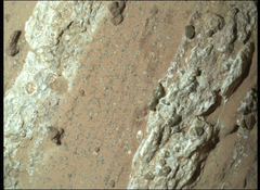 "Leopardpletterne" i stenen dækker muligvis over biologisk aktivitet for milliarder af år siden. Foto: NASA/JPL-Caltech/MSSS