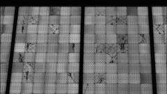 Billedet her er taget om natten. Det viser revner i flere af solcellerne, mens de mørke områder viser solceller, der er helt eller delvist inaktive.