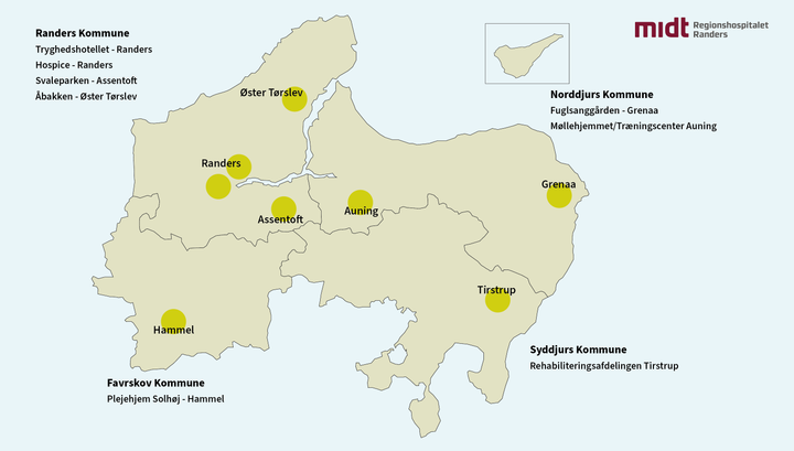 Oversigt over placering af sundheds- og omsorgspladser i Kronjylland og på Djursland