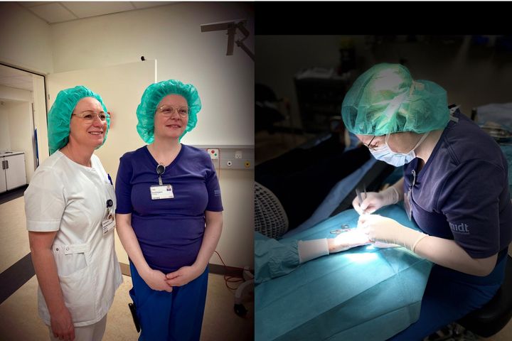 På billedet til venstre er det Mette Marie og Ása. Til højre er det Ása under en hånd-operation.