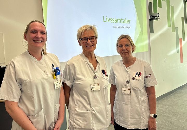 Sygeplejerskerne Ditte, Lisbeth og Karin gav deres kolleger en indføring i det fundament, som livssamtalerne står på. Der er fx. lavet en retningslinje.