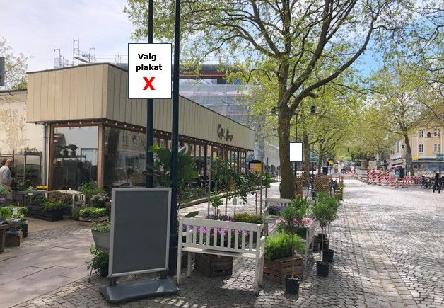 Eksempel på placering af valgplakat på Lyngby Hovedgade.
