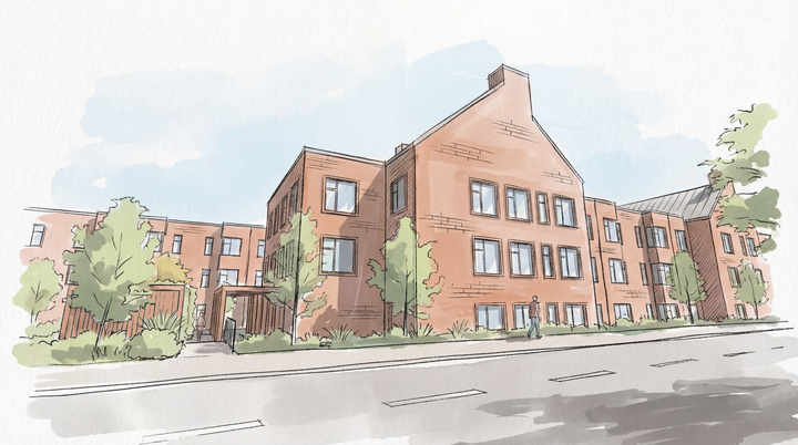 Håndskitse af Lyngbygårdsvej Friplejehjem