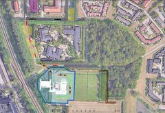 Lyngby-Taarbæk Kommunes forvaltning peger på arealet vest for og på den vestlige del af den nordlige boldbane. Boldbanen er en kunstgræsbane, som efter planen skal genetableres i sin fulde længde efter endt boring