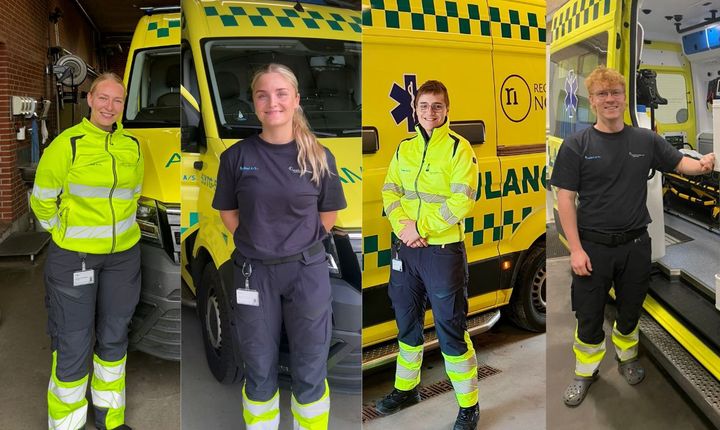 4 nye ambulancebehandlerelever er startet på deres første praktikperiode hos PreMed. Fra venstre: Frida Fyllgraff, Marta Bundgaard, Mathias Vittrup og Anders Kjær.