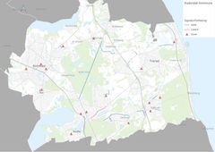 Kortet viser de veje og cykelstier, hvor der skal lægges ny asfalt i 2026.