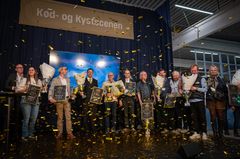 Vinderne af danmarksmesterskabet i slagterhåndværk på scenen til Foodexpo i Herning.