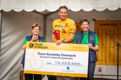 Børnelungefonden modtog en check på 12,2 mio. kr. af Team Rynkeby ved cermoni på Torvet i Ringe lørdag.
