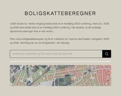 En skatteberegner-side med en tekstboks til adresseindtastning og et kortbillede nedenunder.