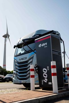 Electrical truck charging at E.ON Drive Infrastructure GmbH location at the Port of Hamburg