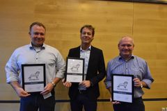 De tre vindere. Erik Christiansen, MAN Esbjerg, Søren Nybroe, MAN Aarhus samt Kenneth Hansen, H.E. Jørgensen A/S.