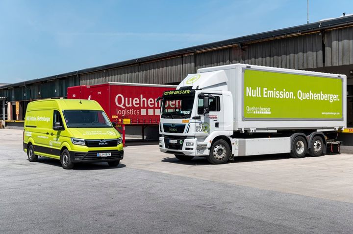 Billede af el-varebil og el-lastbil i Quehenberger Logistics' e-mobility flåde