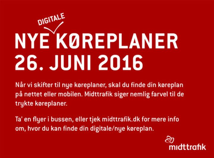 Hængeskilt fra busserne, der fortæller kunderne om nye "digitale" køreplaner