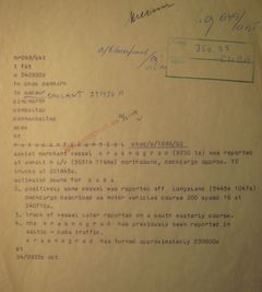 Telegram om det sovjetiske skib Krasnograd og dets færden i danske farvande