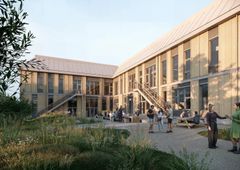 Visualisering af det nye campusbyggeri i Kalundborg, der skal danne ramme om uddannelse, forskning, innovation og samarbejde mellem seks uddannelsesinstitutioner og erhvervslivet.