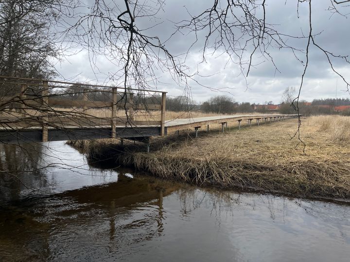 Foto af Gudenåen og en ny bro over åen ved Tørring