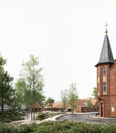 Skitsetegning af Kulturhuset set fra Trykkeriparken