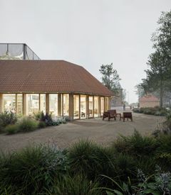 Skitsetegning af det kommende kulturhus i Hedensted