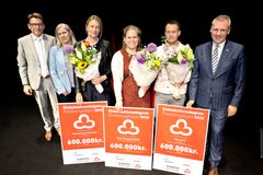 Legatmodtagere sammen med Diabetesforeningens formand, Jørgen Andersen, forskningschef Tanja Thybo og adm. dir. Claus Richter
