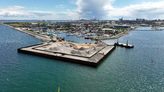 En af de første byggepladser til Svanemøllen Skybrudstunnel i Nordhavn, København.