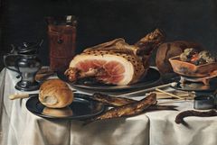 Pieter Claesz, Opstilling med skinke, 1625. Nivaagaards Malerisamling