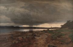 Janus la Cour, Regnvejr over stranden ved Kalø Vig, 1883. SMK - Statens Museum for Kunst. © SMK Foto, Jakob Skou-Hansen