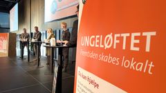 I paneldebatten deltog (fra venstre): Anders Lund Hansen, landechef for Grundfos i Danmark,  Jimmi Sylvester, har været en del af erhvervsmentorordningen og arbejder nu på BSM A/S i Bjerringbro, Lise Bertelsen, medlem af Folketinget og Viborg Byråd (C), Frans Hammer, næstformand i DIF’s bestyrelse / Foto: Viborg Kommune