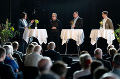 Borgmester Katrine Fusager Rohde havde inviteret Steffen Dalsgaard, partner og CEO hos Expo Partner, Mikkel Hylleberg Sørensen, direktør for Quantified Impacts, og Søren Christensen, CEO for Danmatic, til samtale på scenen. Foto: Niels Åge Skovbo.