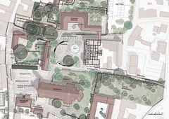 Plansnit af de planlagte ændringer i Domkirkekvarteret. Tegning: Marianne Levinsen Landskab ApS.