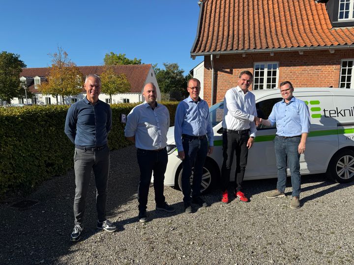 Fra venstre: Henrik Rasmussen (InstallatørGruppen), Joachim Lisby (Fyns Energiteknik), Jens Nygaard (Fyns Energiteknik), Peter Frandsen (InstallatørGruppen), Carsten Michelsen (Fyns Energiteknik)