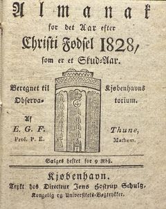 Forsiden af Københavns Universitets almanak, 1828. Rundetaarns samling