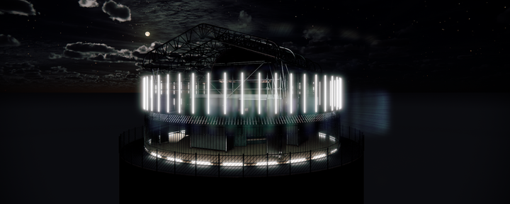 Rendering af Yokes lysinstallation "Imens Lyset Tøver"