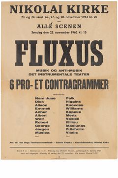 Poster for Fluxus Festival at Nikolaj Kirche, November 2, 24, 26, 27 and 28, 1962, off-set lithograph. Courtesy Museum of Modern Art/Licensed by SCALA/ Art Resource, NY