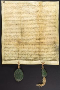 Biskop Peder Bangs stadsret fra 20. februar 1275. Dokumentet blev gjort gyldigt med bispens og byens segl, som viser Københavns ældst kendte byvåben.